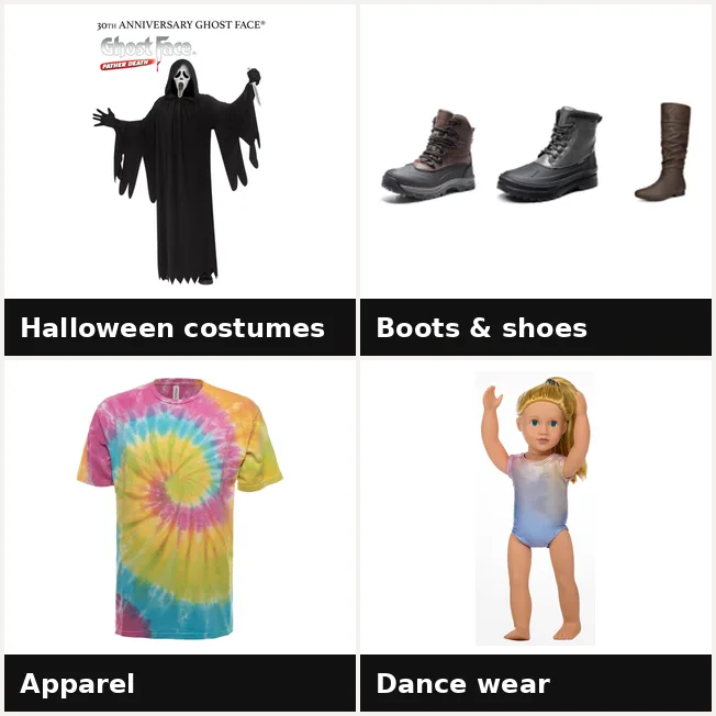 Collage of picks from Robbie’s Store: apparel, shoes, costumes and dance wear